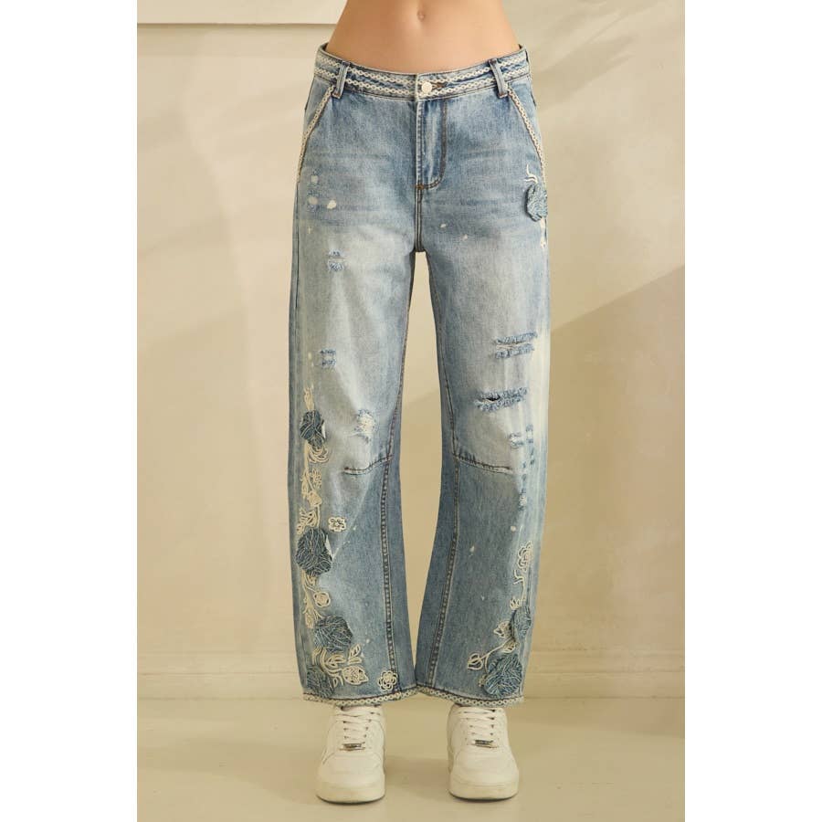 Oli & Hali Floral Embroidered Distressed Jeans - 926 West