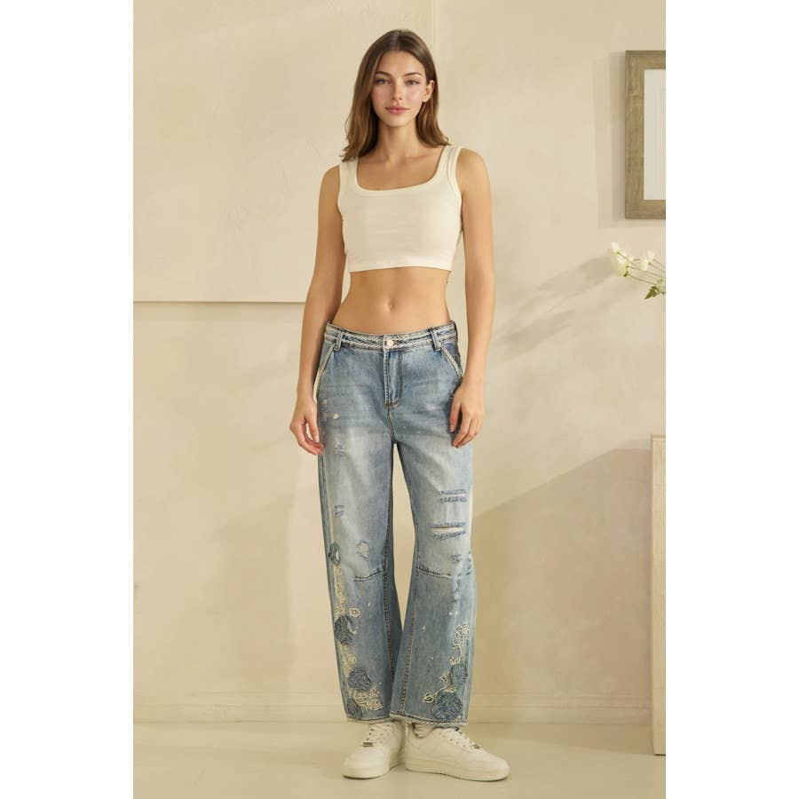 Oli & Hali Floral Embroidered Distressed Jeans - 926 West