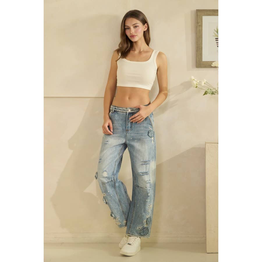 Oli & Hali Floral Embroidered Distressed Jeans - 926 West
