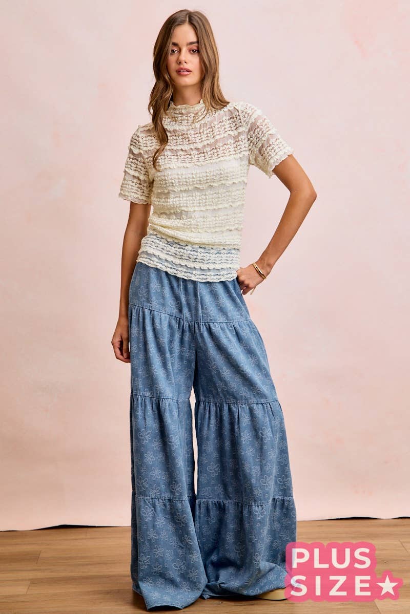 Plus Size Ruffle Detail Floral Lace Top - 926 West