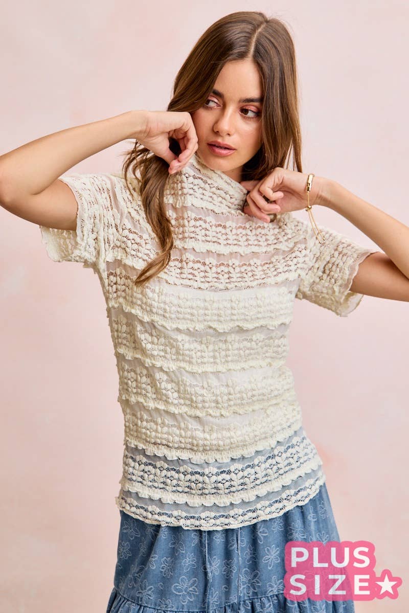 Plus Size Ruffle Detail Floral Lace Top - 926 West