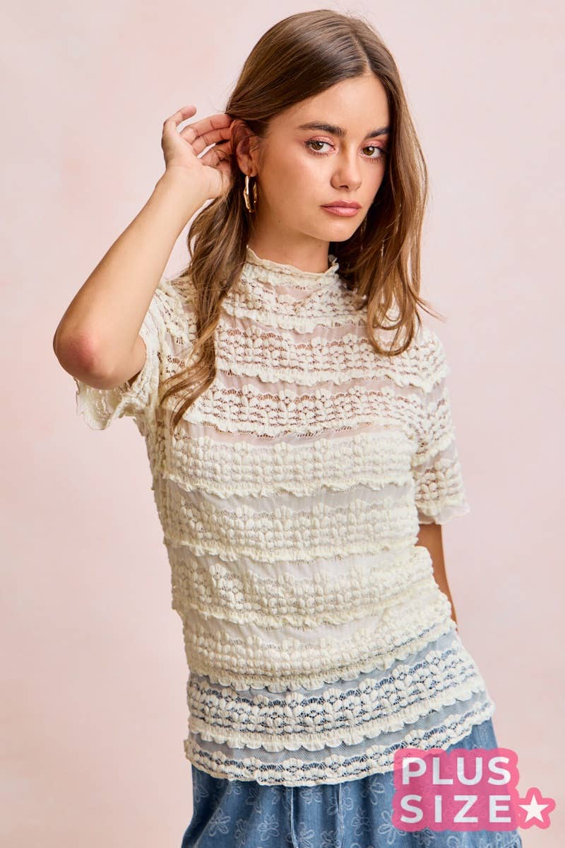 Plus Size Ruffle Detail Floral Lace Top - 926 West