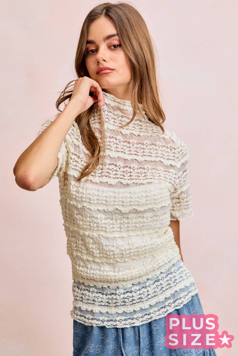 Plus Size Ruffle Detail Floral Lace Top - 926 West