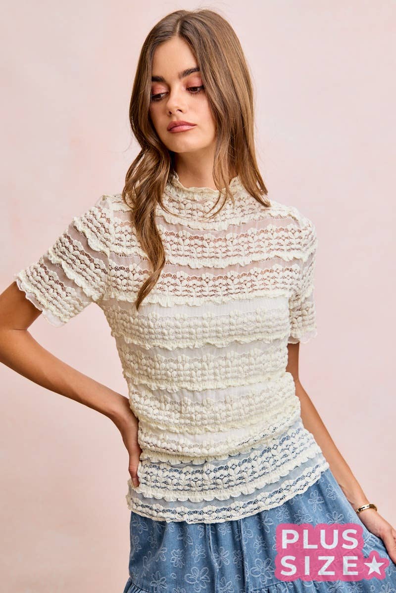 Plus Size Ruffle Detail Floral Lace Top - 926 West