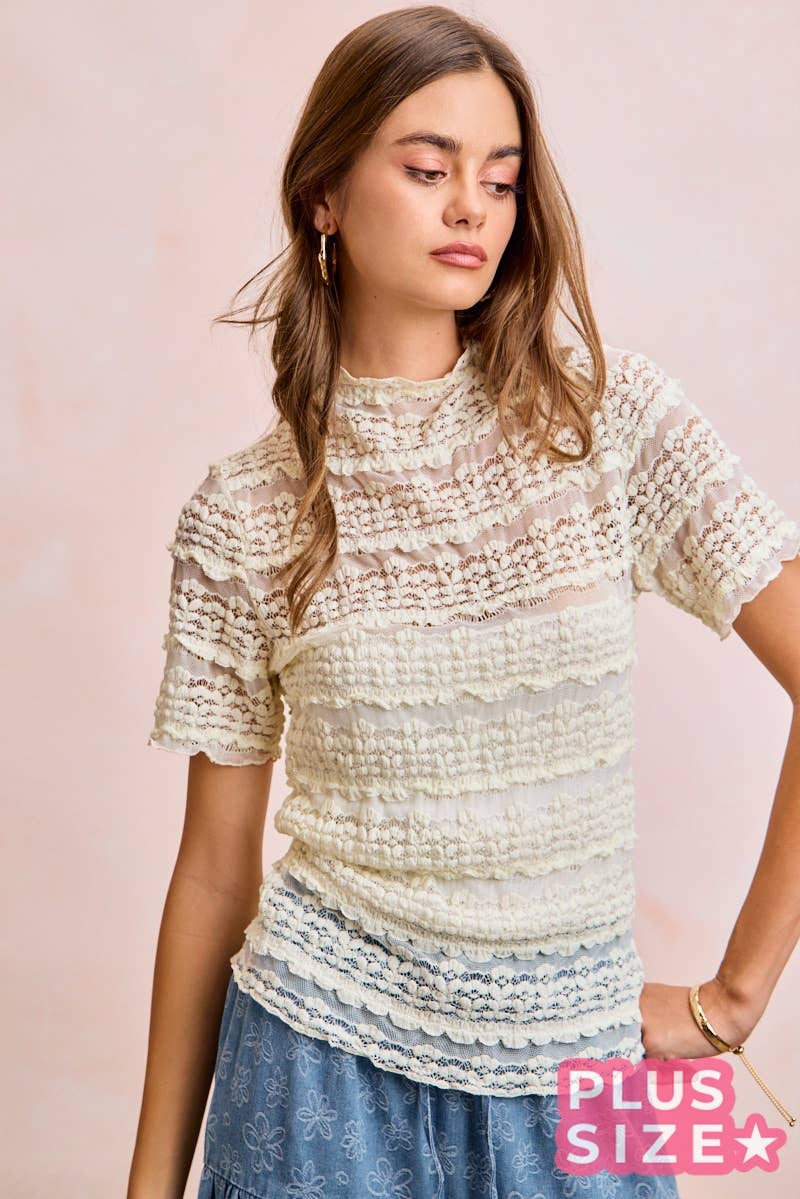 Plus Size Ruffle Detail Floral Lace Top - 926 West