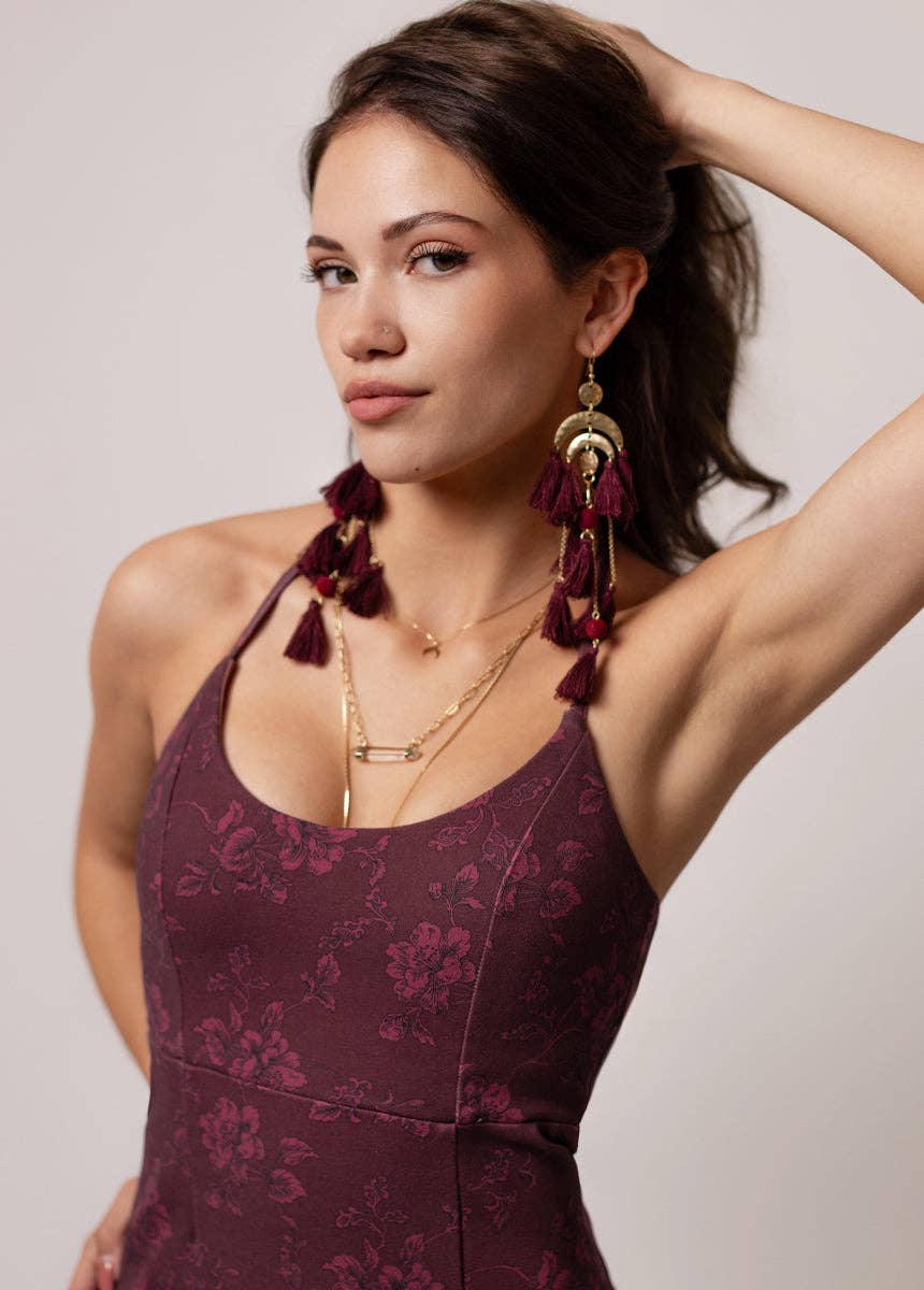 Pomla Tassel Pom-Pom Earrings in Burgundy - 926 West