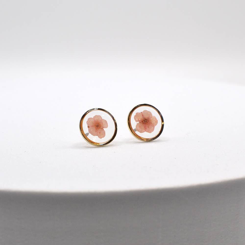 Pressed Real Flower Epoxy Round Stud Post Earrings - 926 West