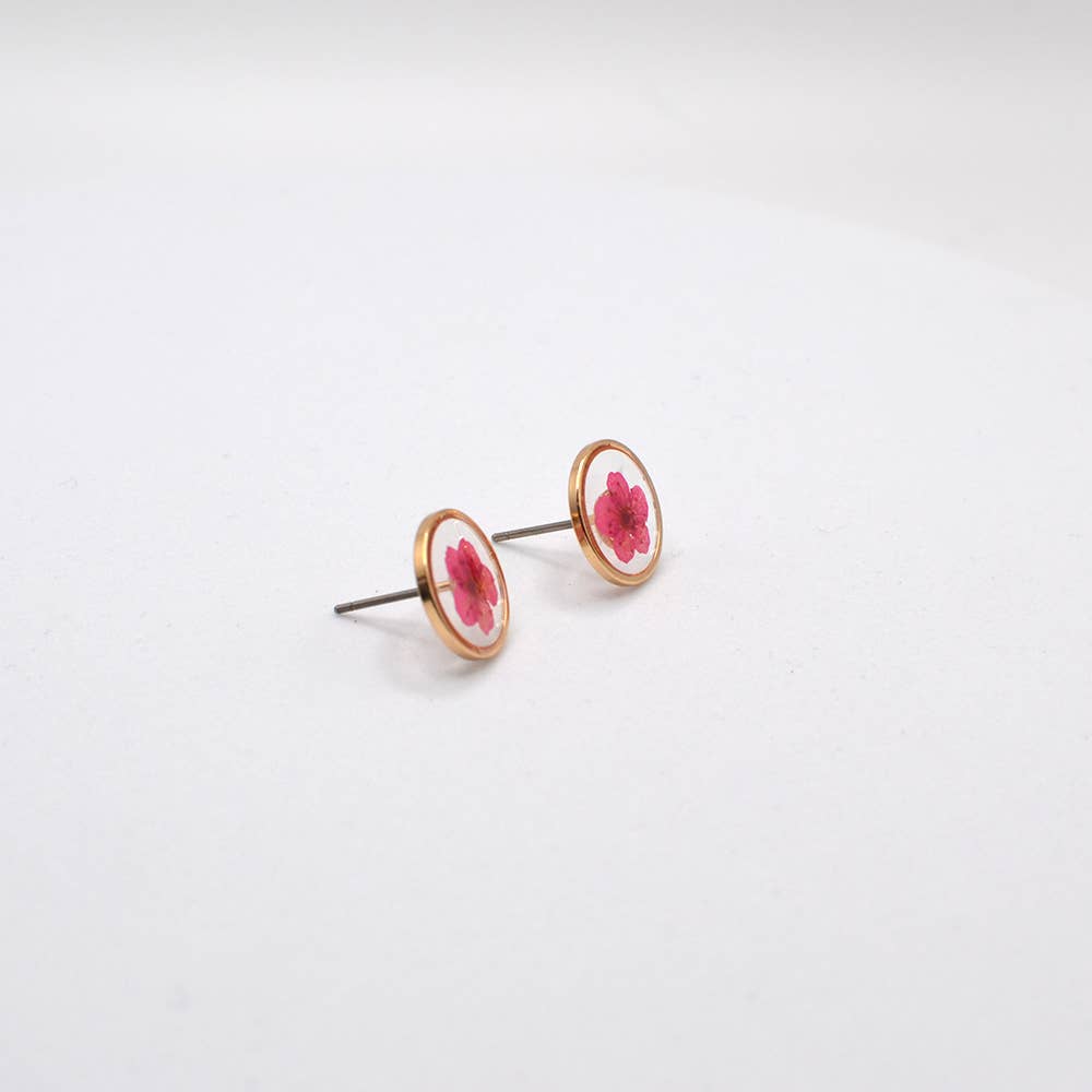 Pressed Real Flower Epoxy Round Stud Post Earrings - 926 West