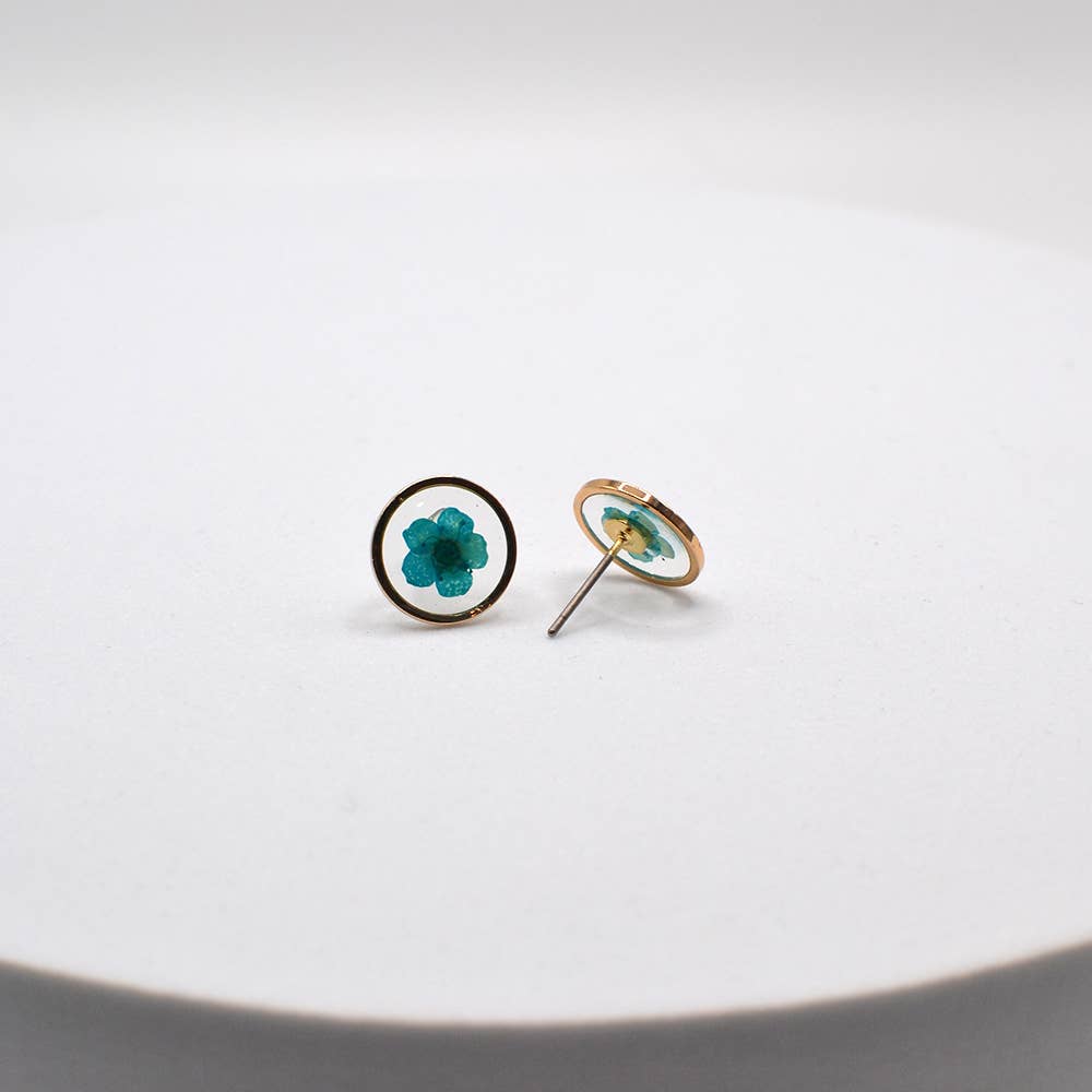 Pressed Real Flower Epoxy Round Stud Post Earrings - 926 West
