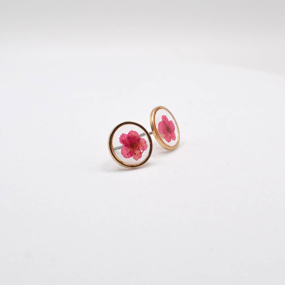 Pressed Real Flower Epoxy Round Stud Post Earrings - 926 West