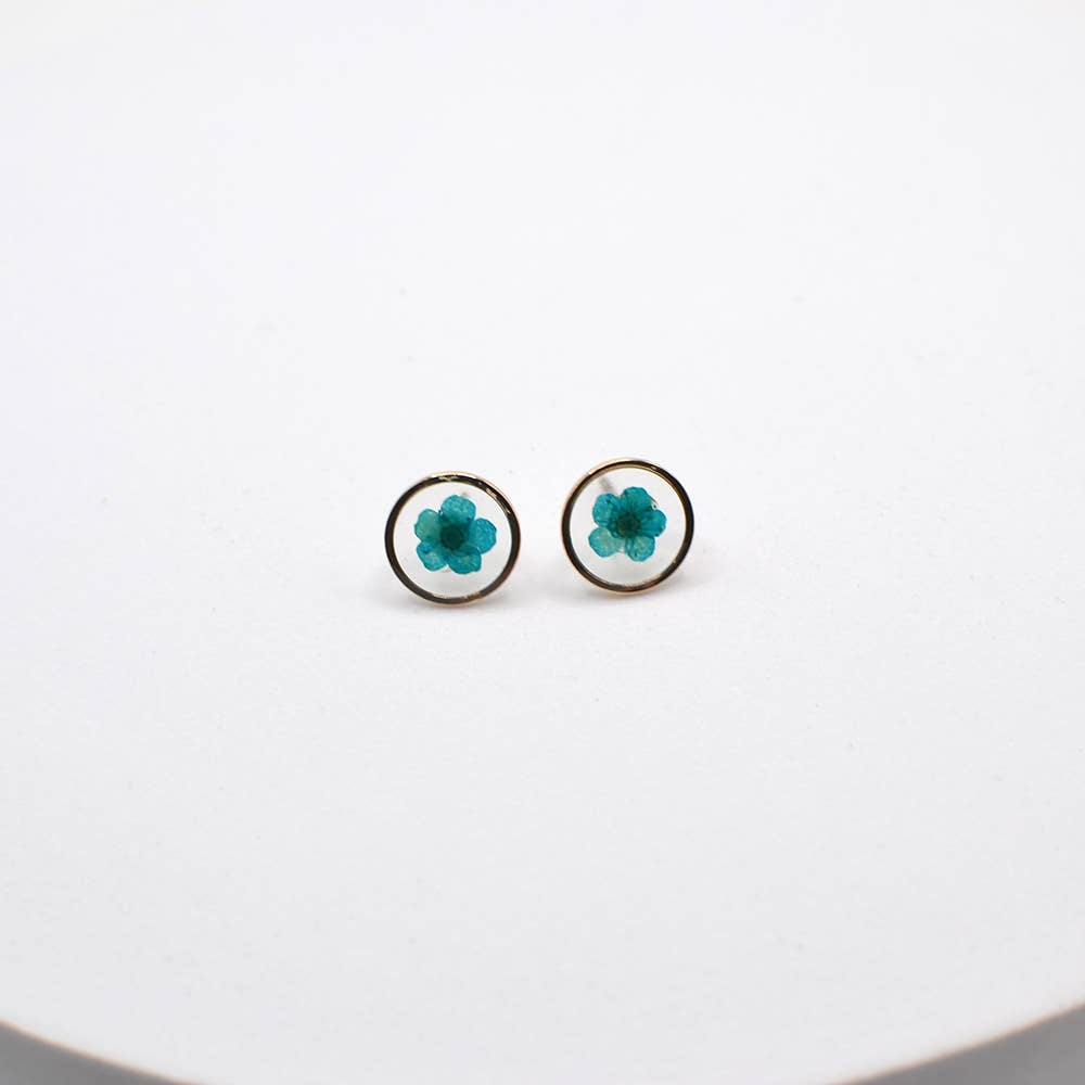 Pressed Real Flower Epoxy Round Stud Post Earrings - 926 West