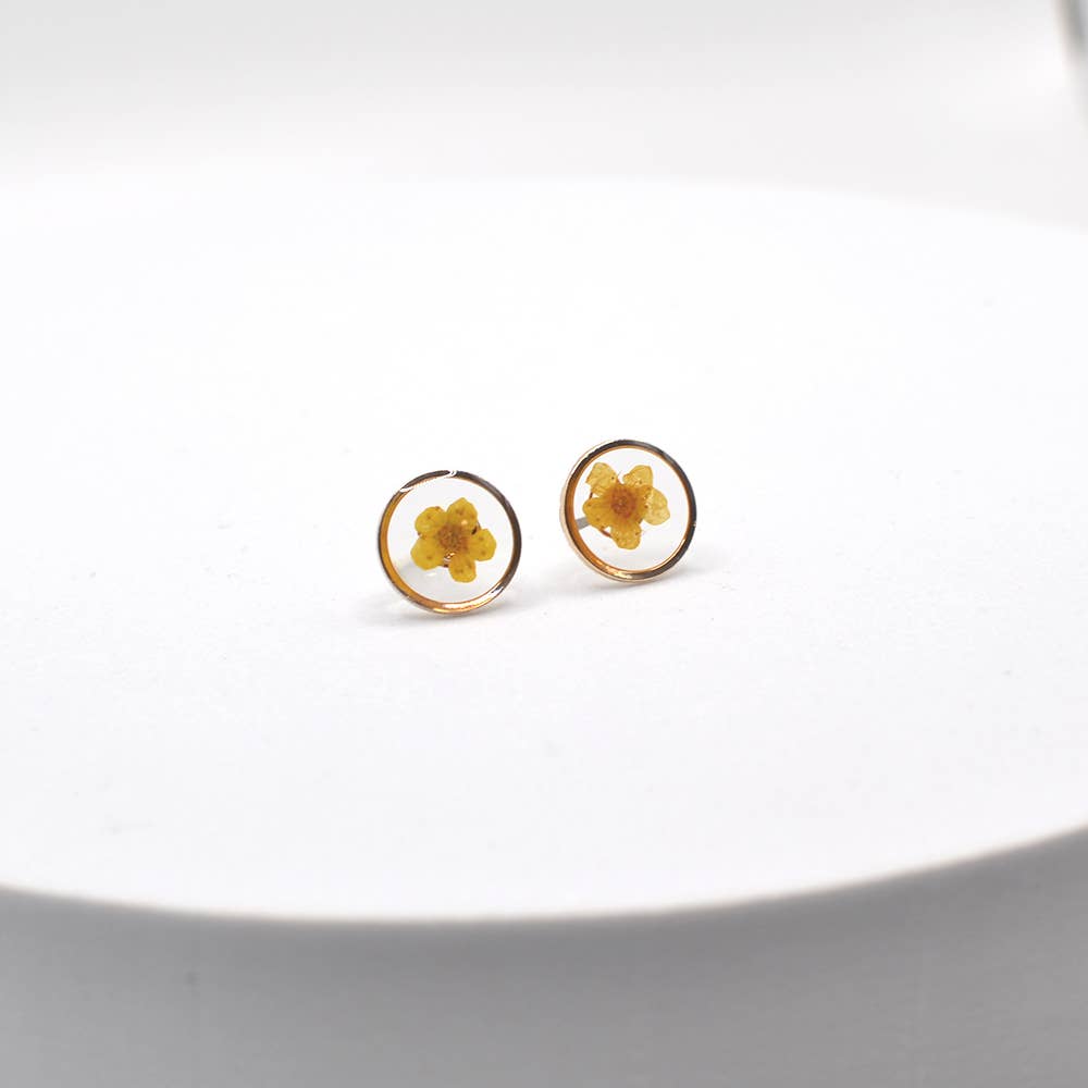 Pressed Real Flower Epoxy Round Stud Post Earrings - 926 West