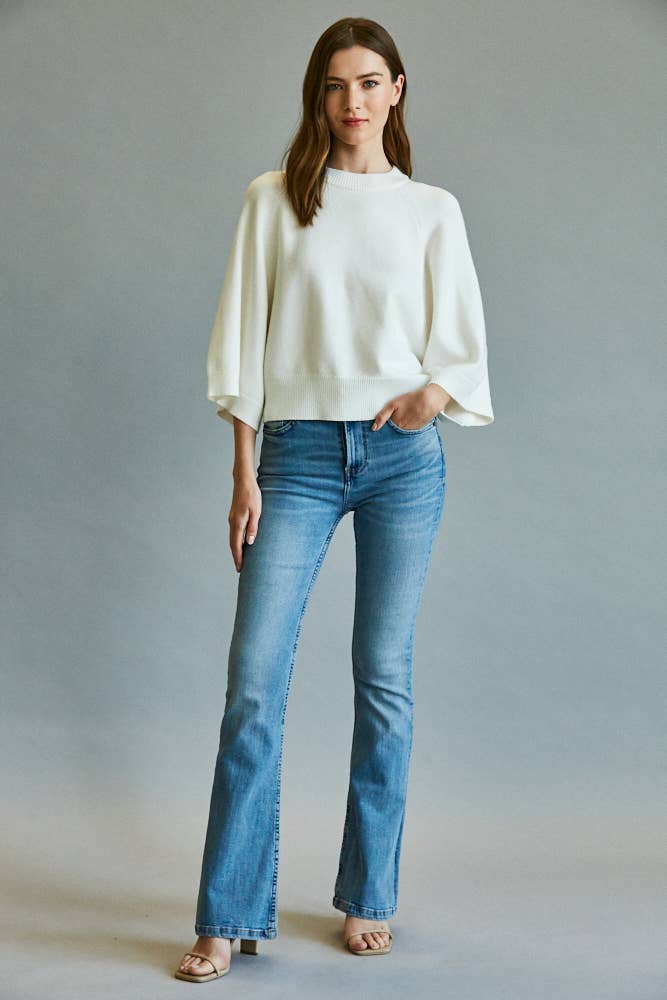Raglan Sleeve Wide Cuff Crew Neck Sweater - 926 West