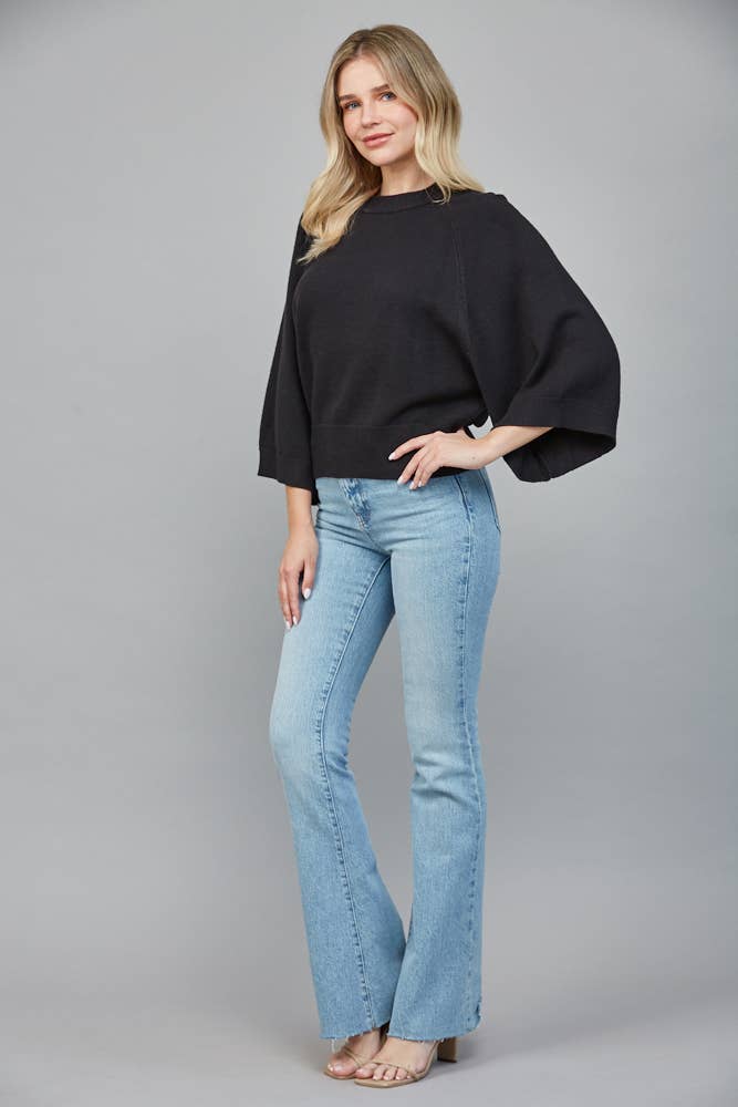 Raglan Sleeve Wide Cuff Crew Neck Sweater - 926 West