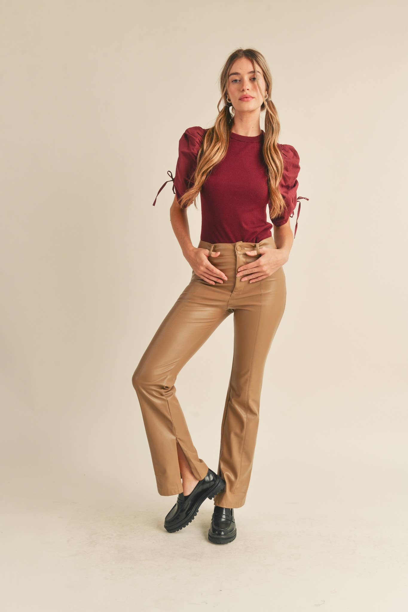 RUCHED SLEEVE MIXED MEDIA TOP - 926 West