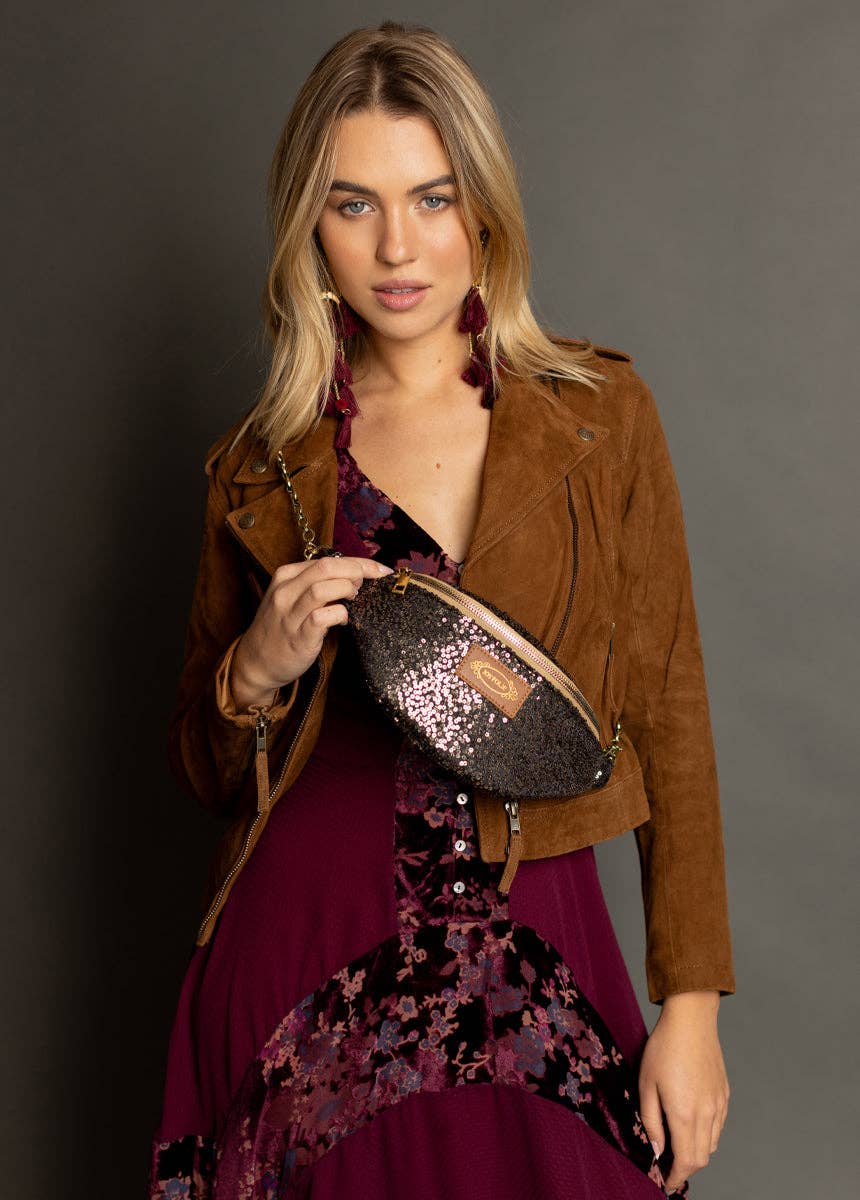 Savannah Bronze Sequin Belt Bag with Gold Chain - 926 West