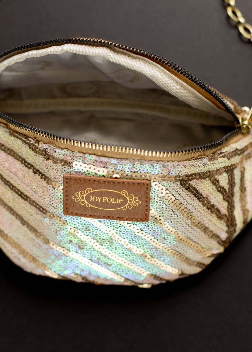 Savannah Pink Sequin Belt Bag with Gold Chain - 926 West