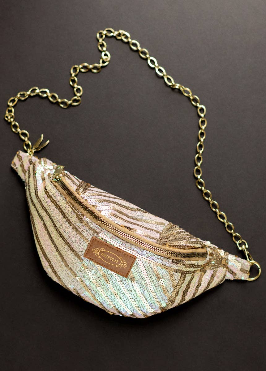 Savannah Pink Sequin Belt Bag with Gold Chain - 926 West