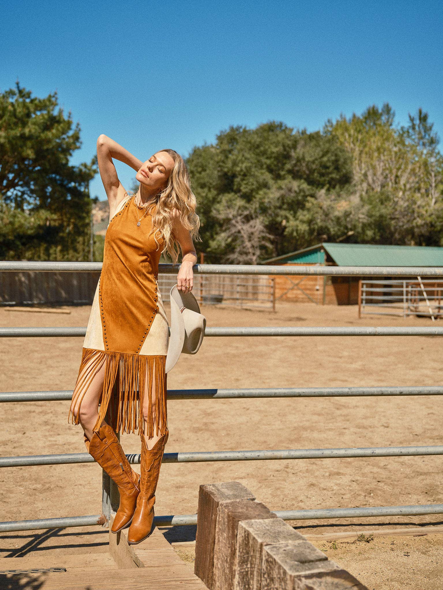 Scarlett Two Tone Suede Studded Fringe Midi Dress - 926 West