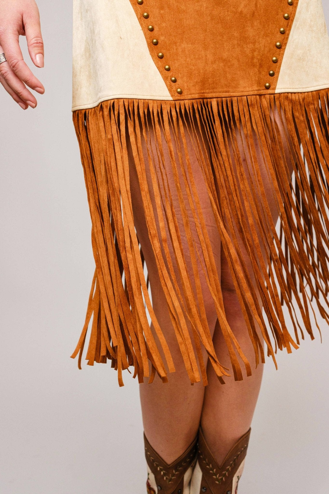 Scarlett Two Tone Suede Studded Fringe Midi Dress - 926 West