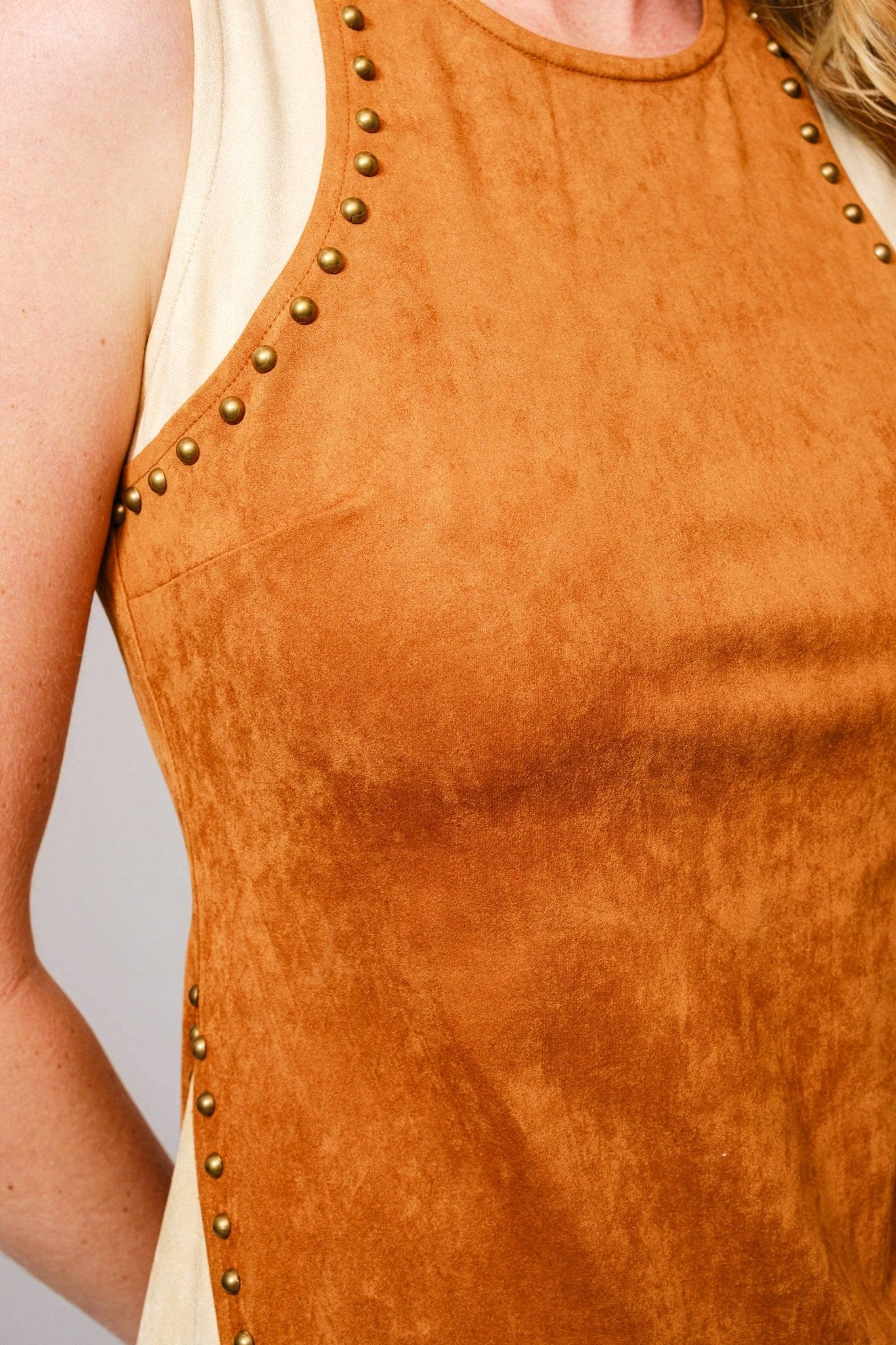 Scarlett Two Tone Suede Studded Fringe Midi Dress - 926 West