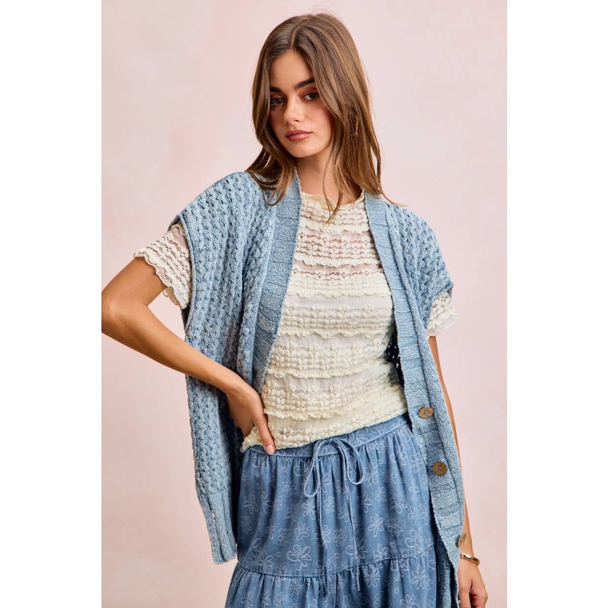 Short Sleeve Ruffle Floral Lace Top - 926 West