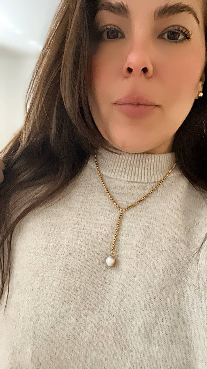 Single Pearl Lariat 18k gold plated stainless steel - 926 West