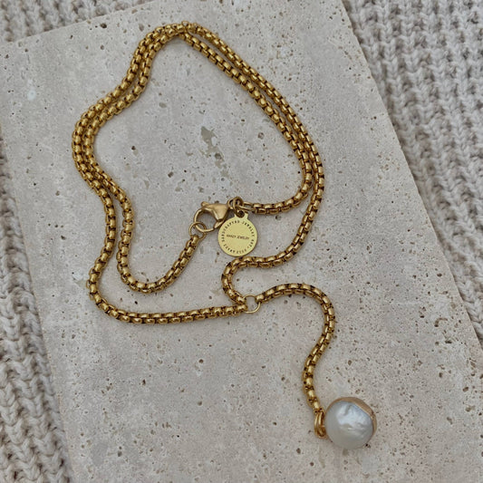 Single Pearl Lariat 18k gold plated stainless steel - 926 West