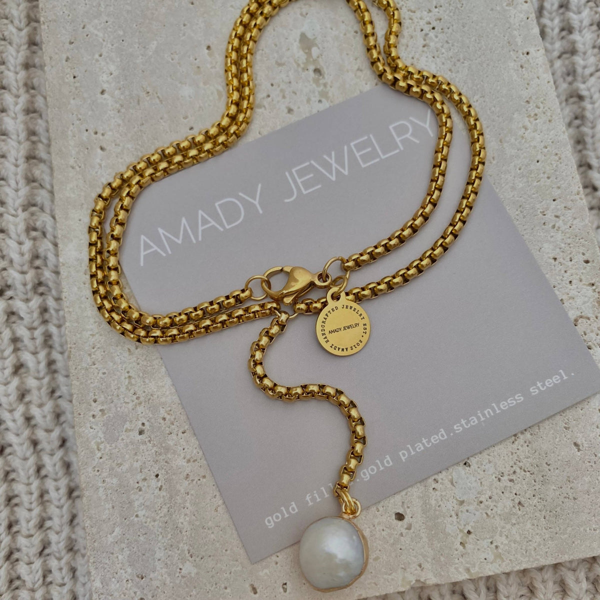 Single Pearl Lariat 18k gold plated stainless steel - 926 West