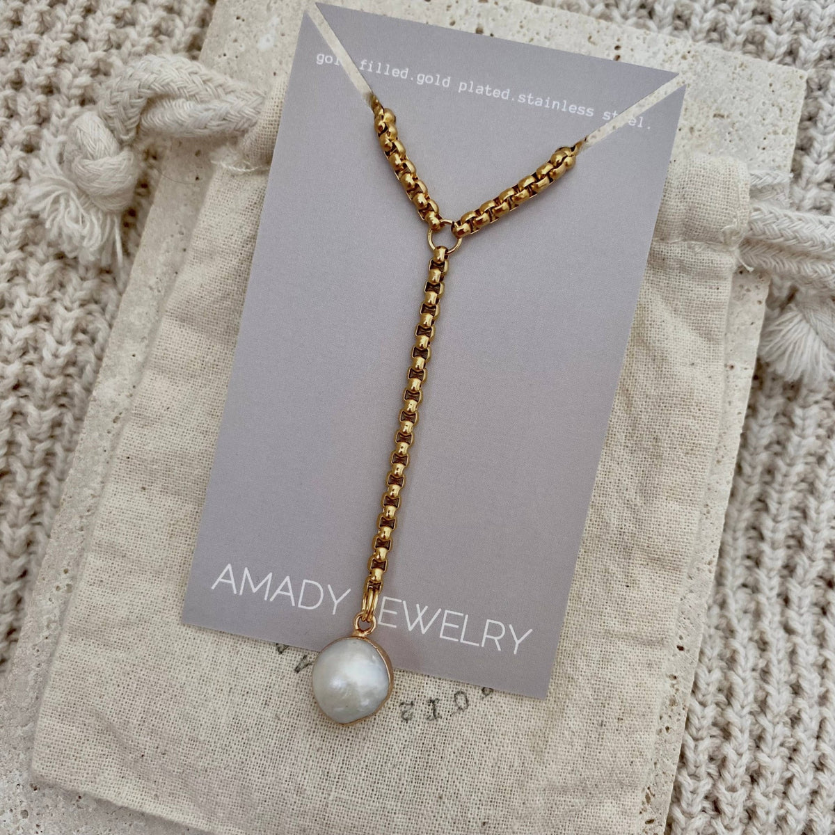 Single Pearl Lariat 18k gold plated stainless steel - 926 West