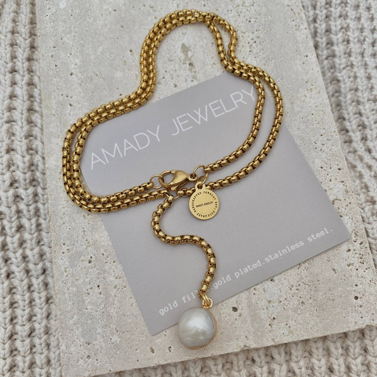 Single Pearl Lariat 18k gold plated stainless steel - 926 West