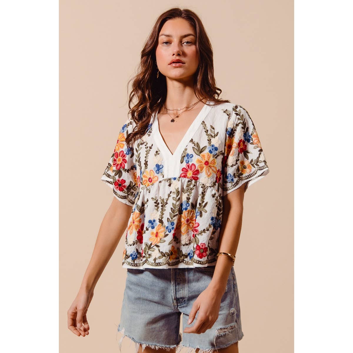 So Me Floral Embroidered Baby Doll Blouse Top - 926 West