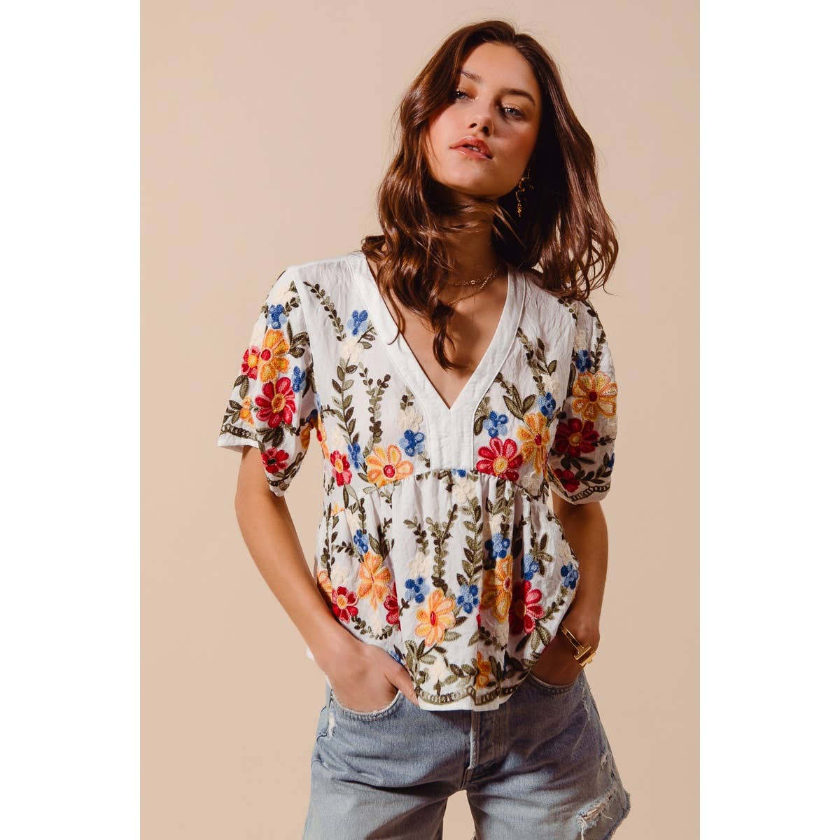 So Me Floral Embroidered Baby Doll Blouse Top - 926 West