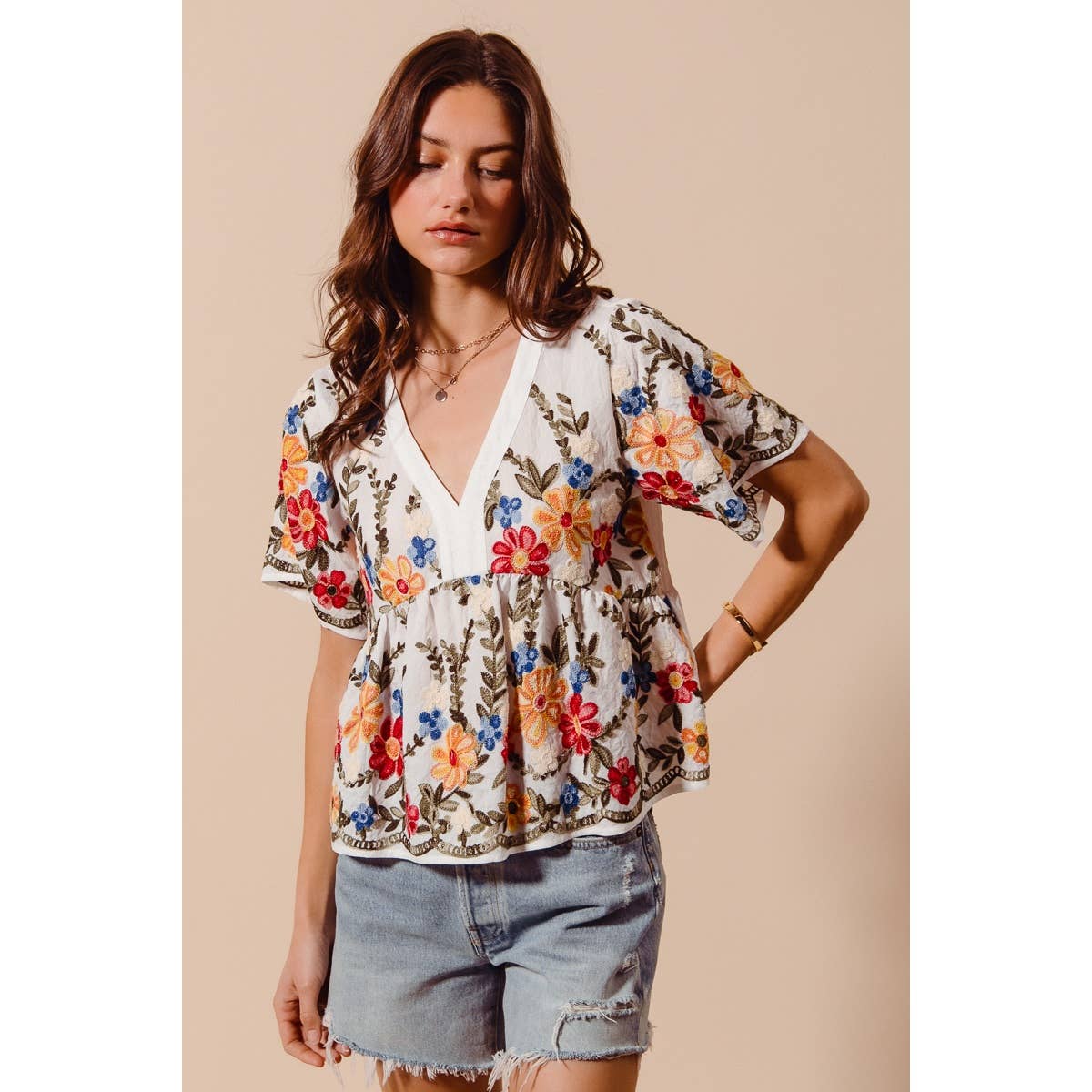 So Me Floral Embroidered Baby Doll Blouse Top - 926 West