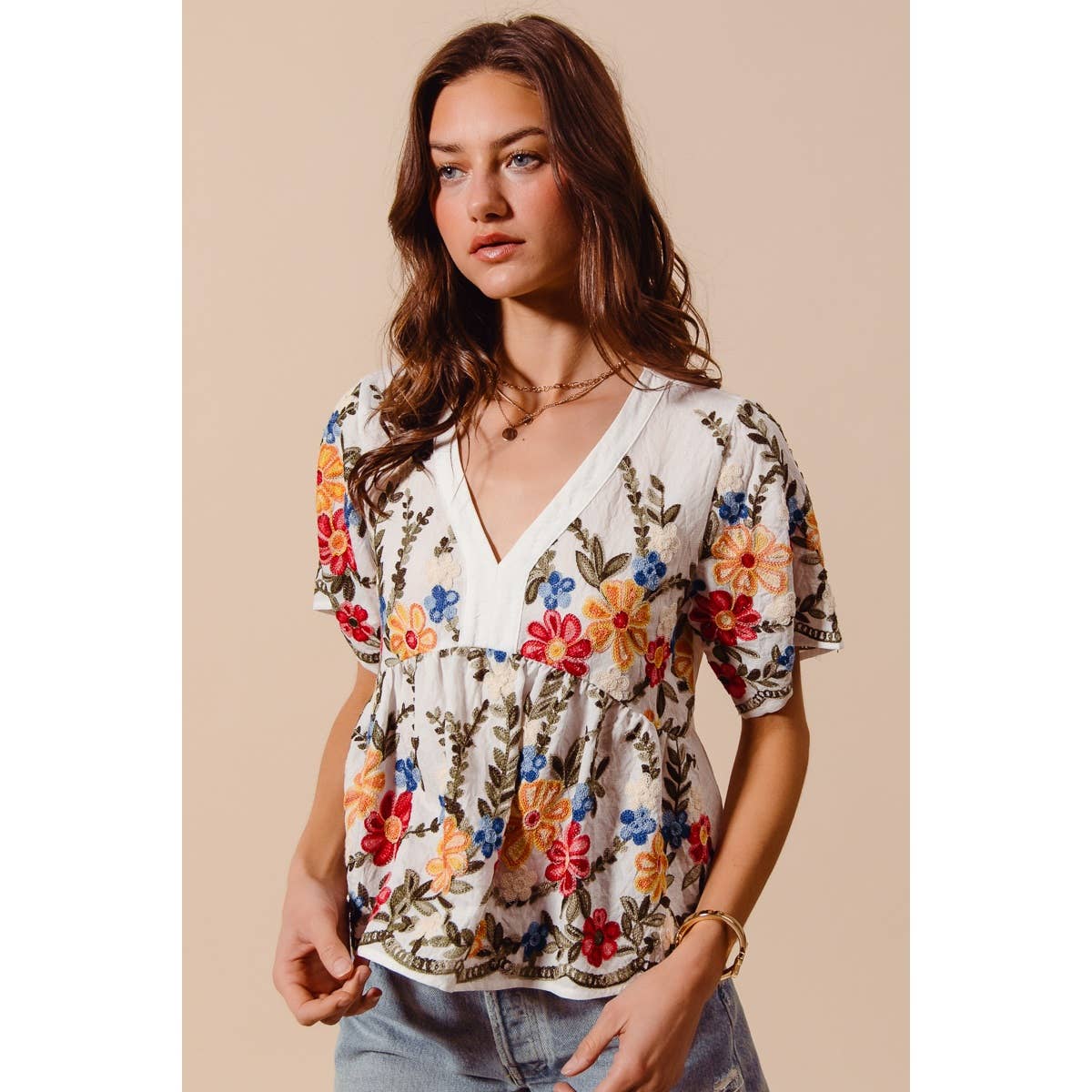 So Me Floral Embroidered Baby Doll Blouse Top - 926 West