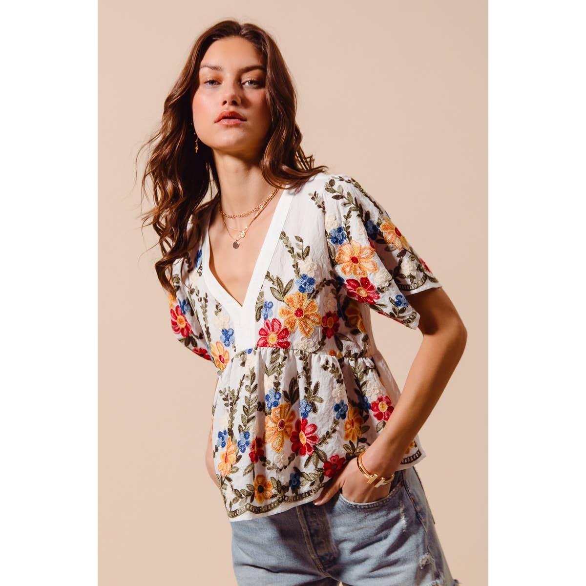 So Me Floral Embroidered Baby Doll Blouse Top - 926 West