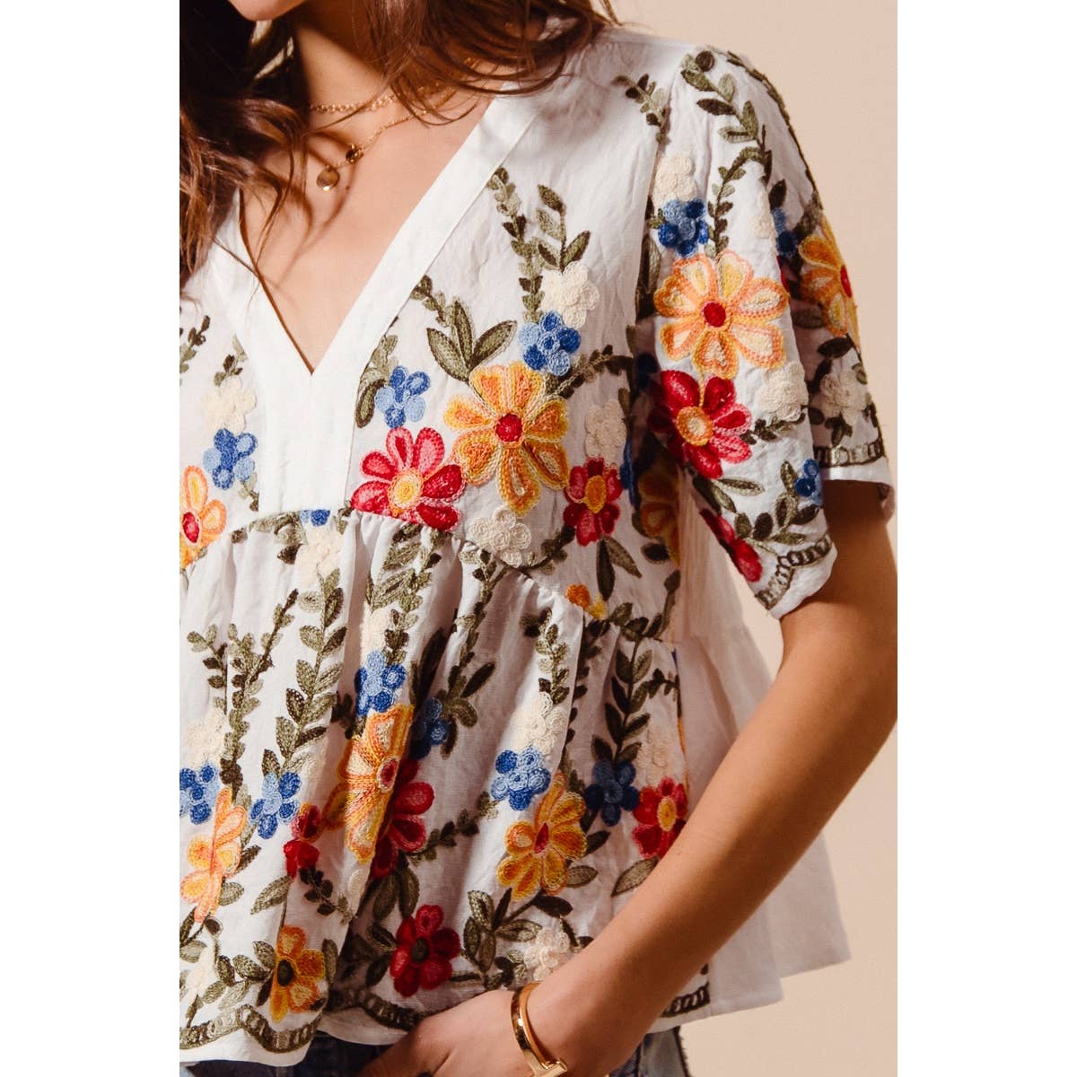 So Me Floral Embroidered Baby Doll Blouse Top - 926 West