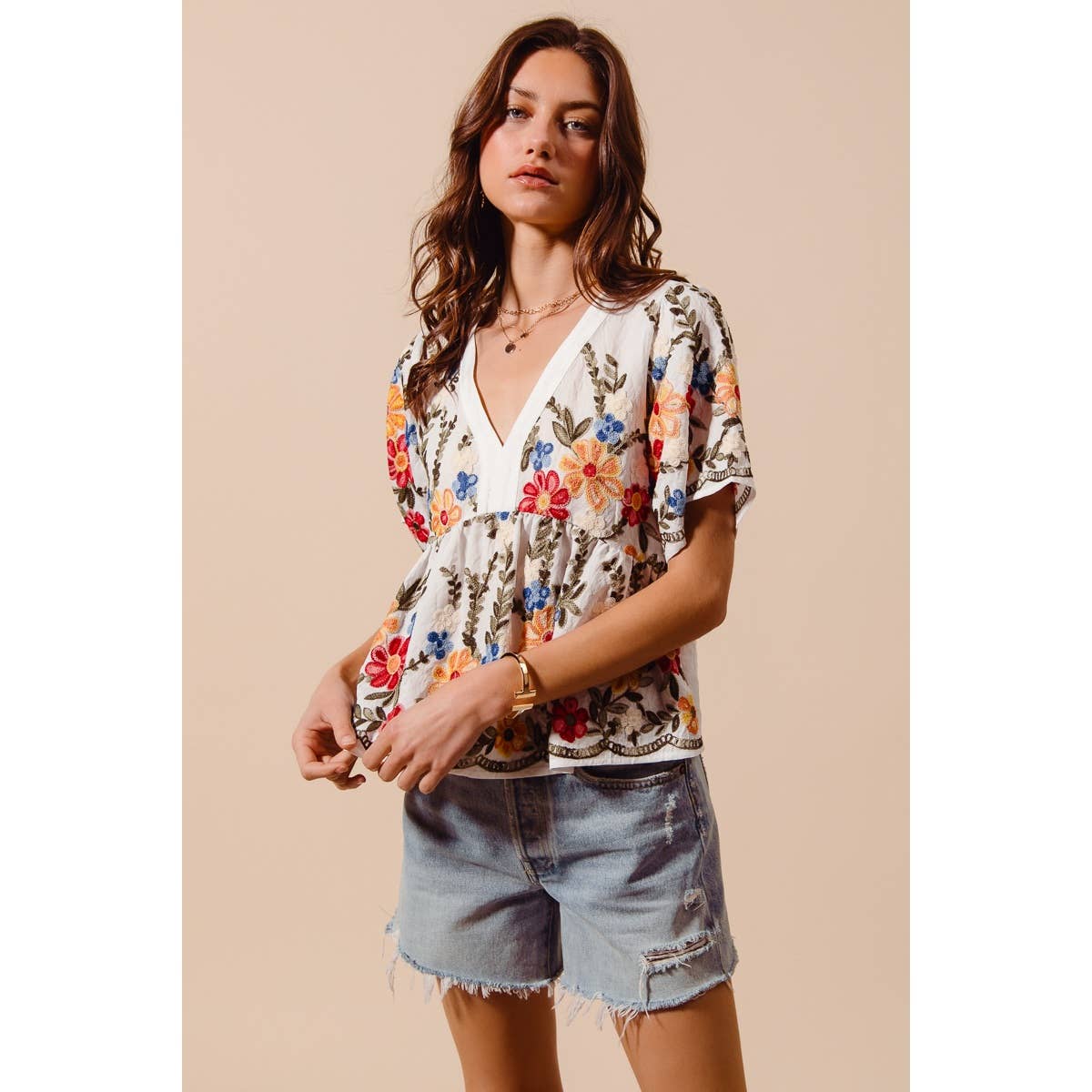 So Me Floral Embroidered Baby Doll Blouse Top - 926 West