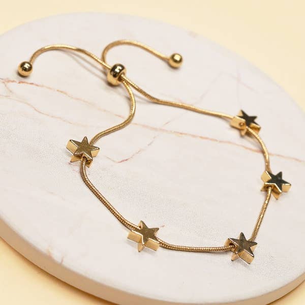 Star Brass Charm Station Snake Chain Pull Tie Bracelet - 926 West