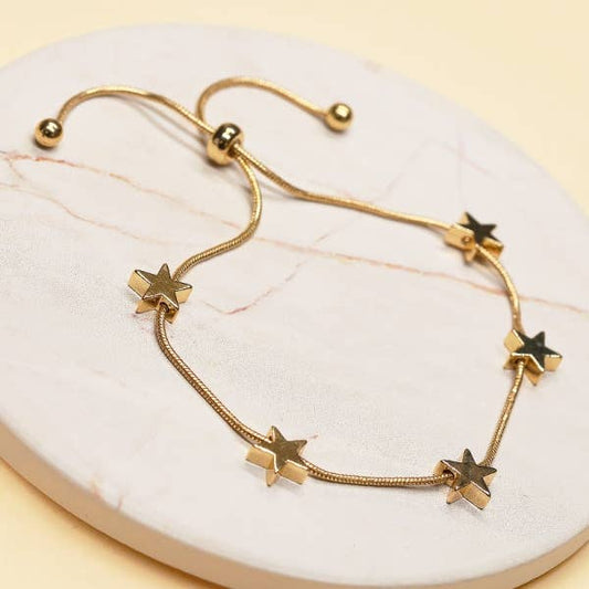 Star Brass Charm Station Snake Chain Pull Tie Bracelet - 926 West