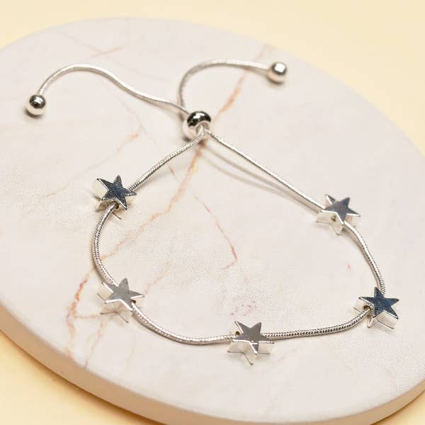 Star Brass Charm Station Snake Chain Pull Tie Bracelet - 926 West