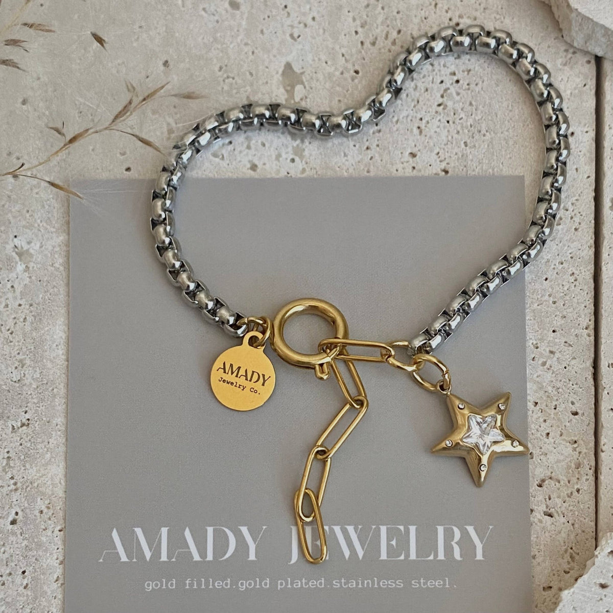 Star charm two tone silver and gold ombré pendant bracelet - 926 West