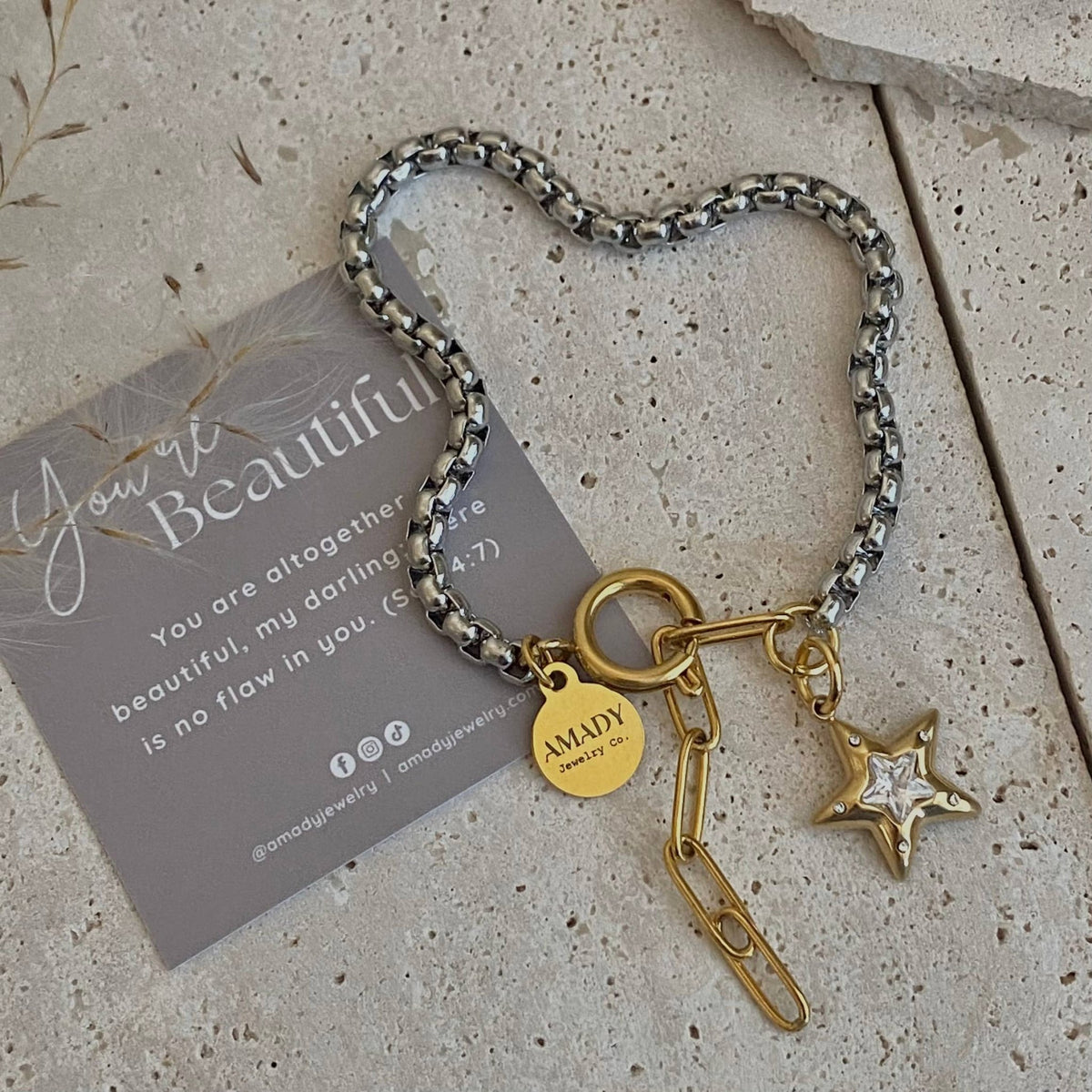 Star charm two tone silver and gold ombré pendant bracelet - 926 West