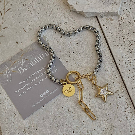 Star charm two tone silver and gold ombré pendant bracelet - 926 West