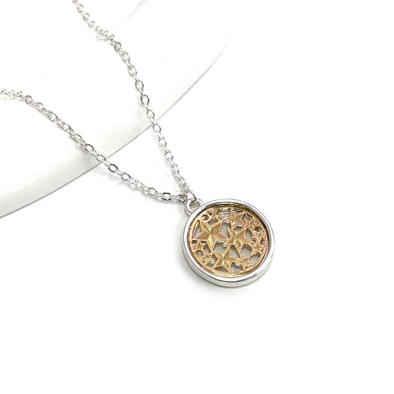 Star Filigree Cutout Round Pendant Two Tone Necklace - 926 West