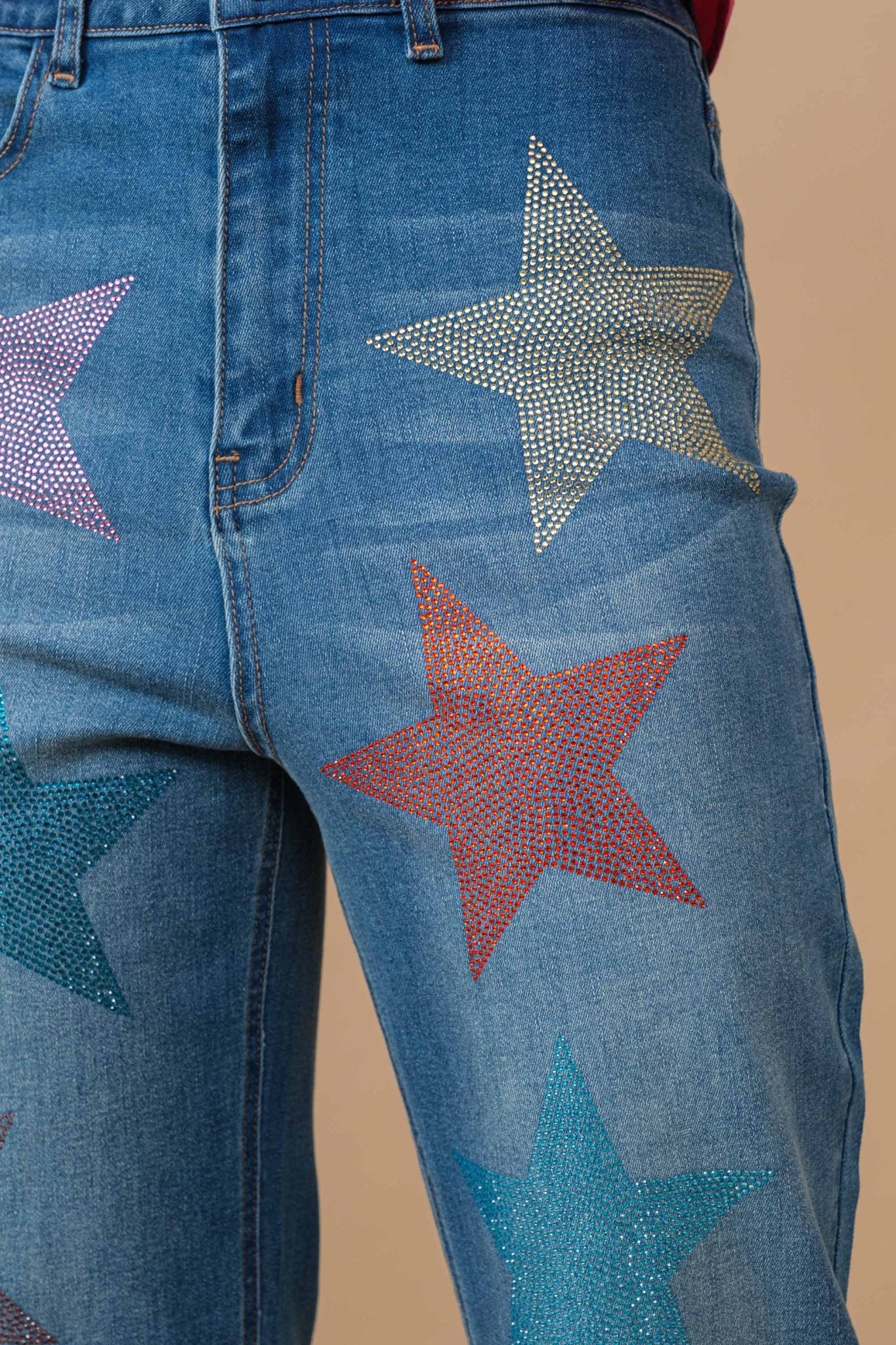 Star Rhinestone Embellishment Straight Leg Jeans - 926 West