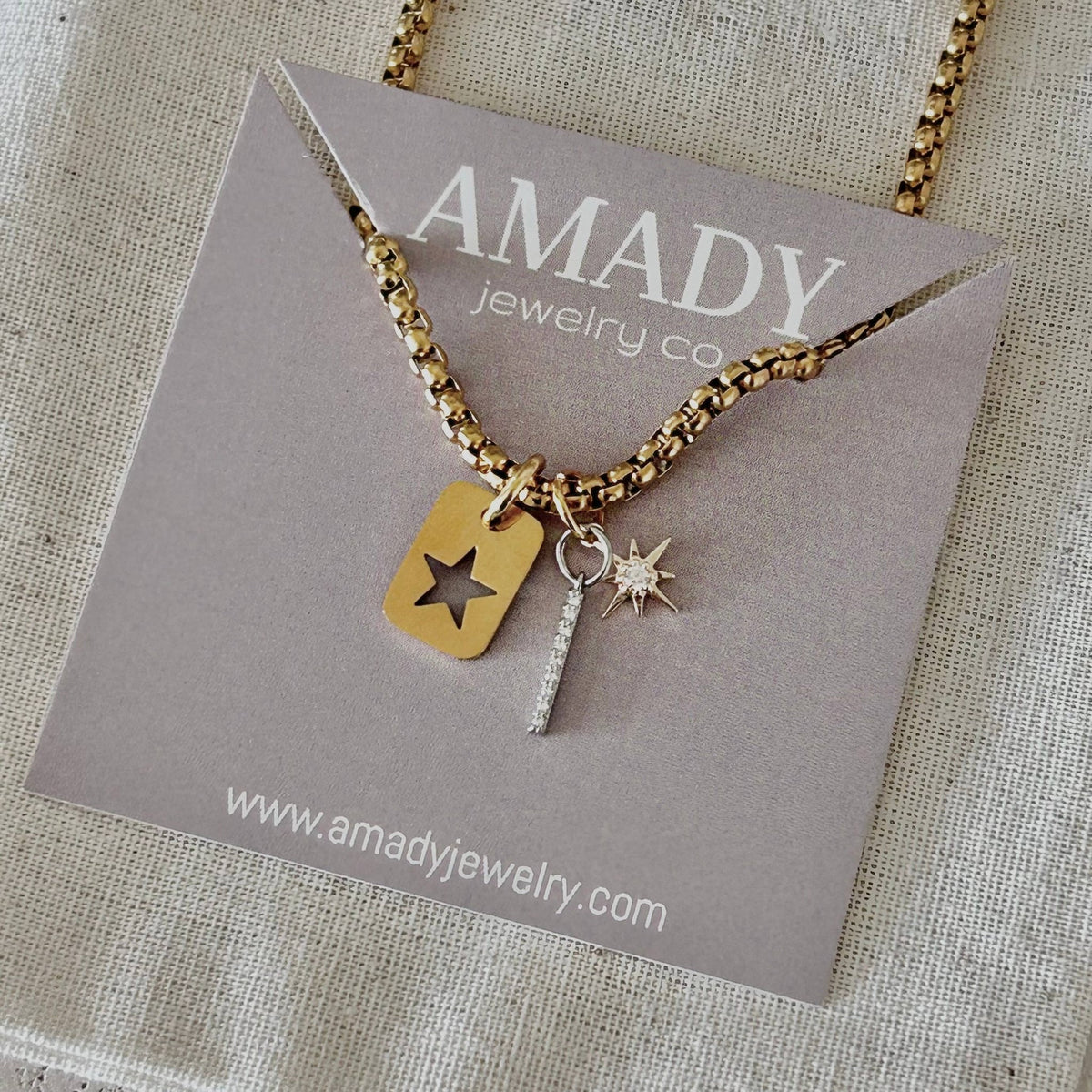 Star Tag & Crystal Bar Layering Necklace | 18K Gold Plated - 926 West