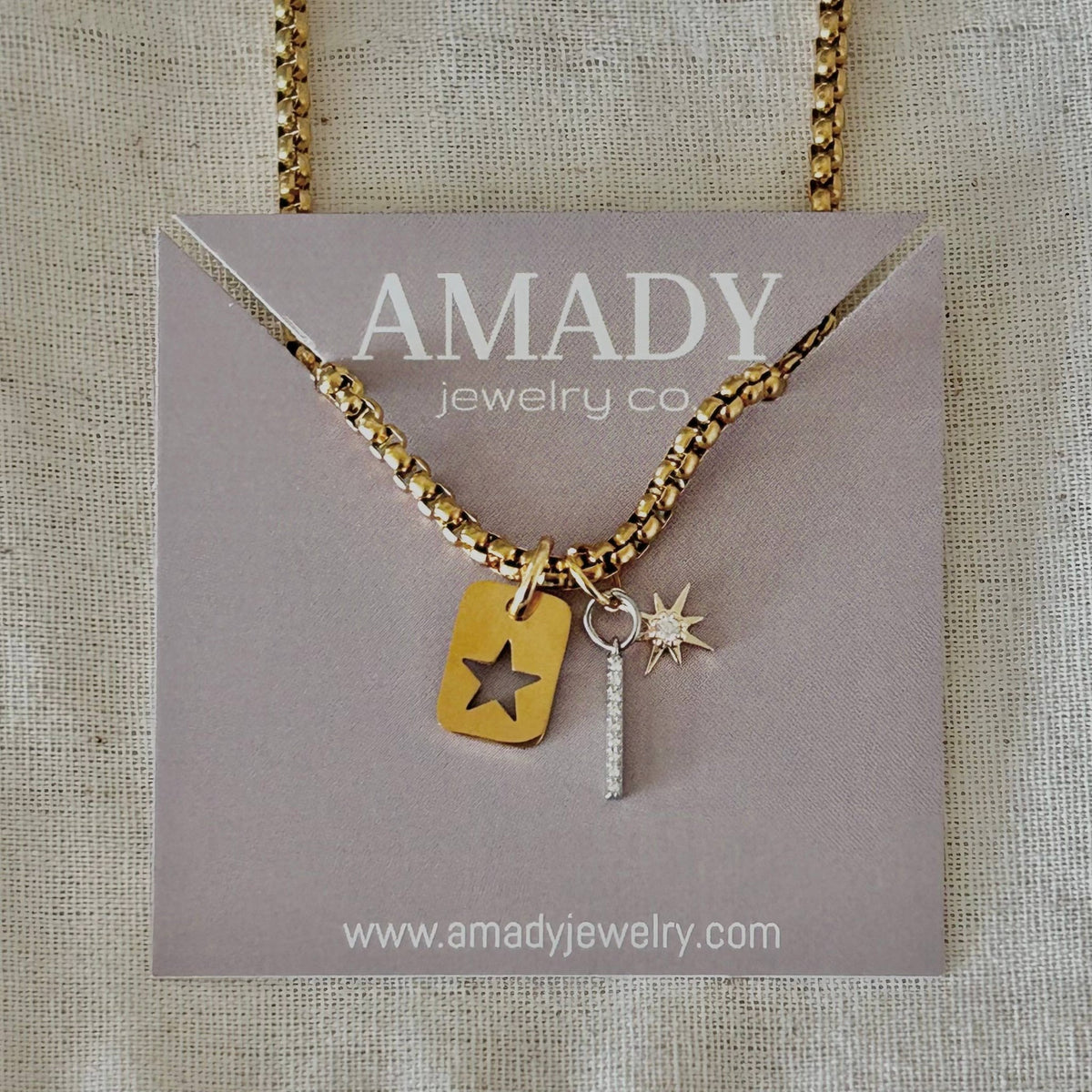 Star Tag & Crystal Bar Layering Necklace | 18K Gold Plated - 926 West