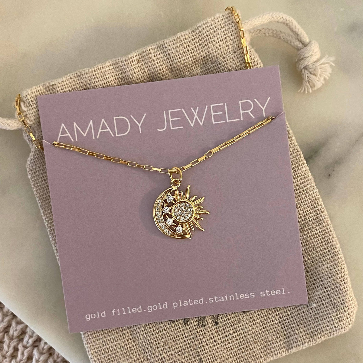Sun Moon & Stars Charm Pendant Necklace | 18K Gold Filled - 926 West