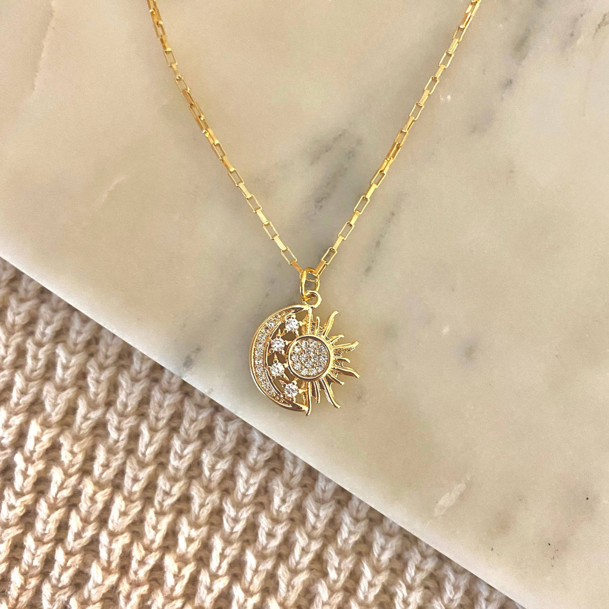 Sun Moon & Stars Charm Pendant Necklace | 18K Gold Filled - 926 West